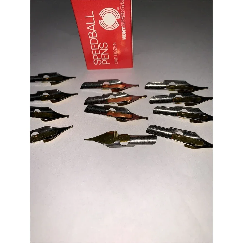 Vintage HUNT SPEEDBALL PENS D-5 Oval Easy To Use Calligraphy Pen Nibs (12)